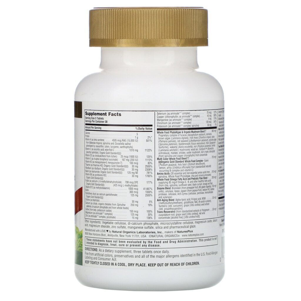 Nature's Plus, Fonte da Vida Ouro, O Suplemento Máximo de Multivitaminas, 90 Comprimidos - Imagem 2