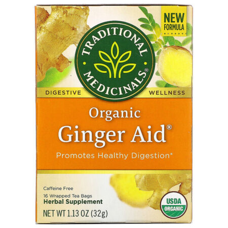 Traditional Medicinals, Ginger Aid Orgânico, Sem Cafeína, 16 Saquinhos de Chá Embalados, 32 g (1,13 oz)