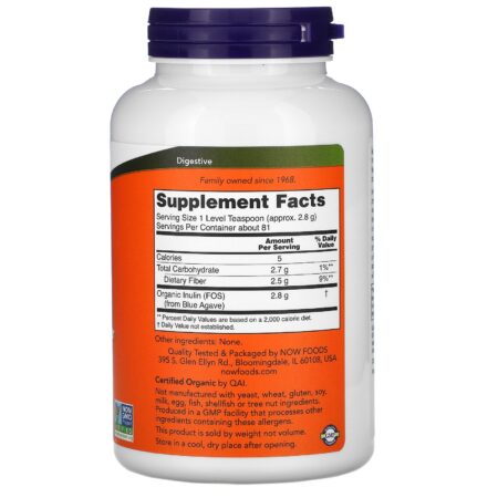 Now Foods, Inulina Com Certificação Orgânica, Prebiótico em Pó Puro, 227 g (8 oz) - Image 2