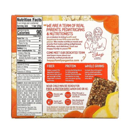 Happy Family Organics, HappyTot, Fiber & Protein Gluten Free Oat Bar, Organic Bananas & Carrots, 5 Bars, 0.88 oz (25 g) Each - Image 2