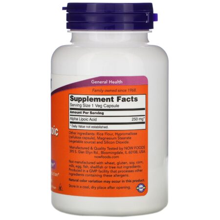 Now Foods, Ácido Alfa Lipóico, 250 mg, 120 cápsulas vegetais - Image 2