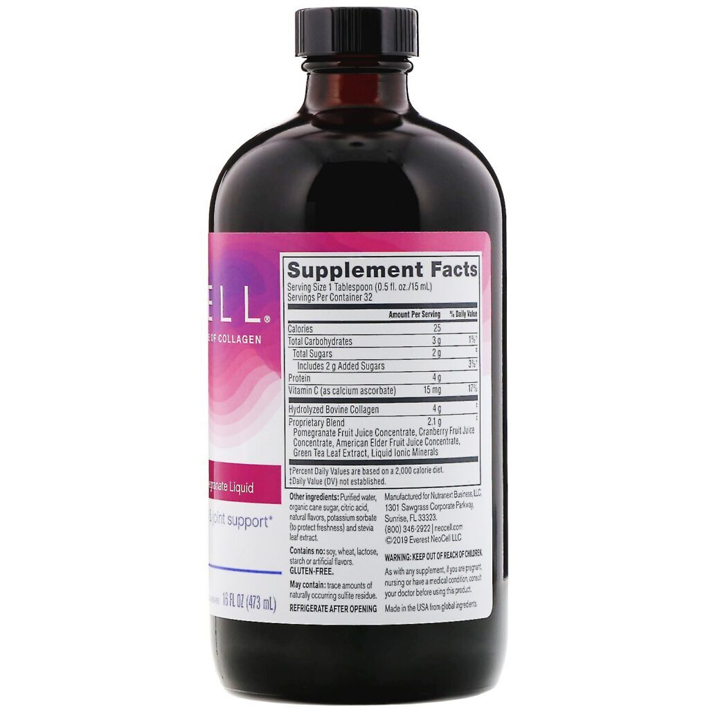 Neocell, Collagen + C Pomegranate Liquid, 4 g, 16 fl oz (473 ml) - Imagem 2