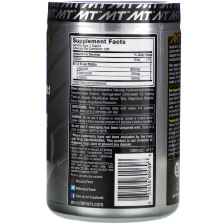 Muscletech, Platinum 100% BCAA 8: 1: 1, 1.000 mg, 200 Cápsulas - Image 2