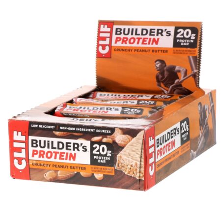 Clif Bar, Barra de Proteína Builder's, Manteiga de Amendoim Crocante, 12 Barras, 68 g Cada