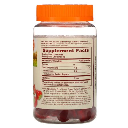 Sundown Naturals, Balas de Goma de Melatonina, Sabor de Morango, 5 mg, 60 Balas - Image 2