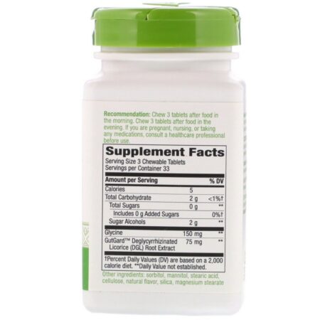 Nature's Way, DGL, Alcaçuz Desglicirrizinizado, 100 Comprimidos Mastigáveis - Imagem 2