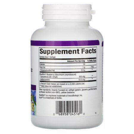 Natural Factors, BlueRich, Super Força, Concentrado de Mirtilo, 500 mg, 90 Softgel - Image 2