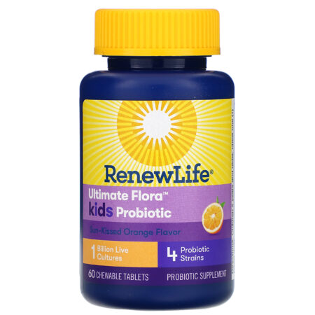 Renew Life, Ultimate Flora Kids Probiotic, Sun-Kissed Orange Flavor, 1 Billion Live Cultures, 60 Chewable Tablets - Image 3