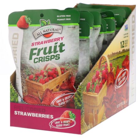 Brothers-All-Natural, Frutas Crocantes - Liofilizadas, Morangos, 12 Sacos Individuais, 90 g