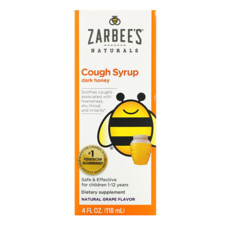 Zarbee's, Children's Cough Syrup, Dark Honey, For Children 12 Months+, Natural Grape Flavor, 4 fl oz (118 ml)