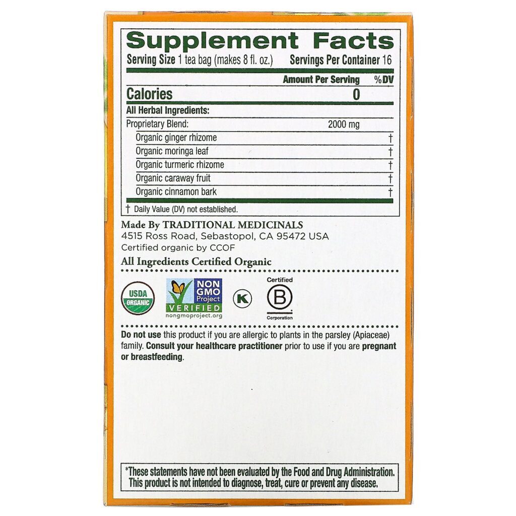 Traditional Medicinals, Ginger Aid Orgânico, Sem Cafeína, 16 Saquinhos de Chá Embalados, 32 g (1,13 oz) - Imagem 2