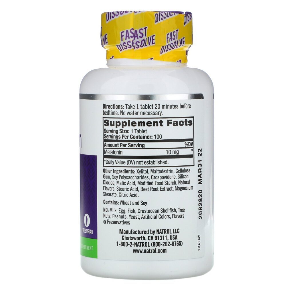 Natrol, Melatonina, Força Máxima, Sabor Cítrico, 10 mg, 100 Comprimidos - Imagem 2