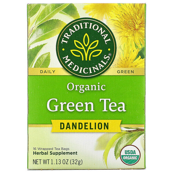 Traditional Medicinals, Chá Verde Orgânico, Dente-de-leão, 16 Saquinhos de Chá Embalados, 32 g (1,13 oz)
