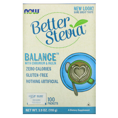 Now Foods, Better Stevia, Balance com Cromo e Inulina, 100 Envelopes, (1,1 g) Cada