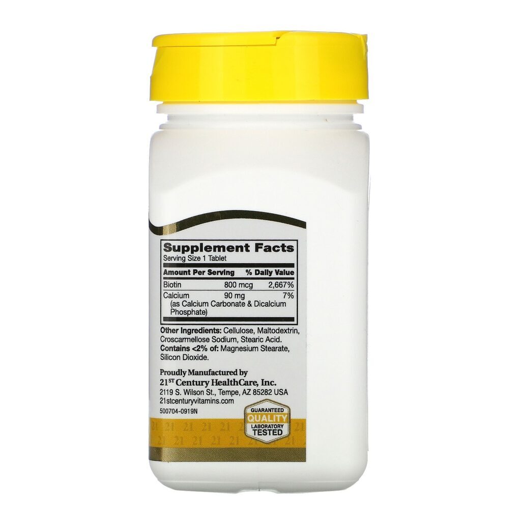 21st Century, Biotina, 800 mcg, 110 Comprimidos Fáceis de Engolir - Imagem 2