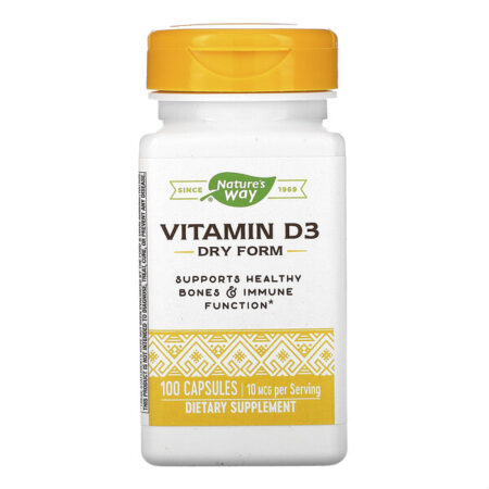 Nature's Way, Vitamin D3, Dry Form, 10 mcg, 100 Capsules