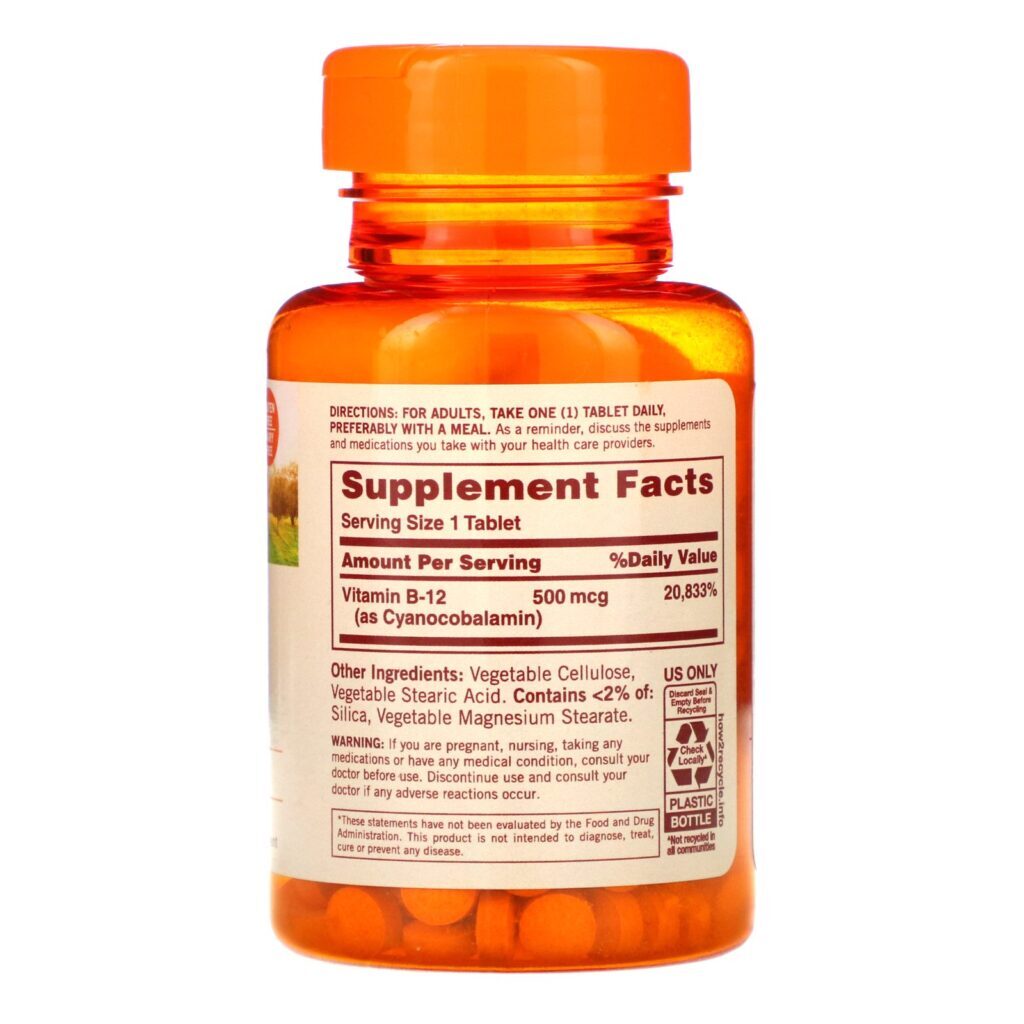 Sundown Naturals, B-12, 500 mcg, 200 Comprimidos - Imagem 2
