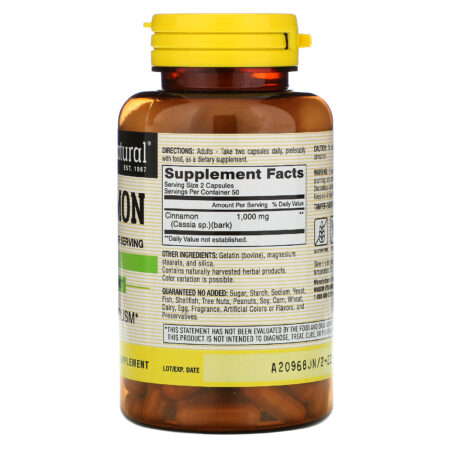 Mason Natural, Cinnamon, 1,000 mg, 100 Capsules - Image 2