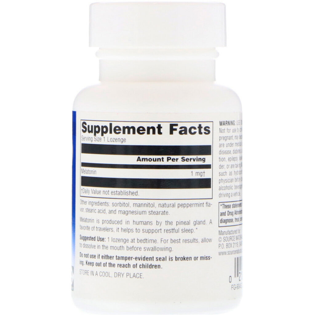 Source Naturals, Melatonin, Peppermint, 1 mg, 100 Lozenges - Imagem 2