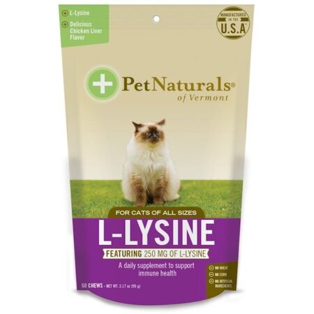 Pet Naturals of Vermont, L-Lisine, Para Gatos, Sabor de Fígado de Galinha, 250 mg, 60 Petiscos Mastigáveis, 90 g (3,17 oz)