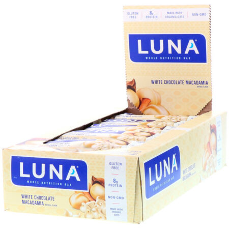 Clif Bar, Luna, Barra Nutritiva Integral para Mulheres, Chocolate Branco com Macadâmia, 15 Barras, 1,69 oz (48 g) Cada