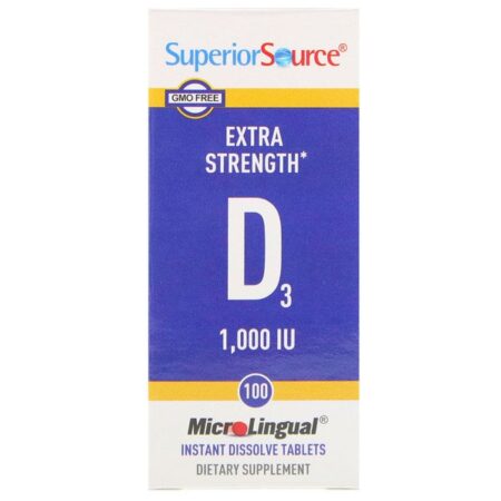 Superior Source, Extra Strength Vitamin D3, 1.000 UI, 100 Comprimidos de Dissolução Instantânea MicroLingual