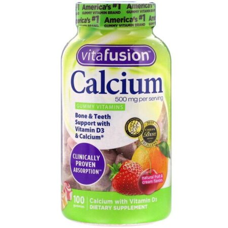 VitaFusion, Cálcio, Sabores Naturais de Frutas e Creme, 500 mg, 100 Balas de Goma