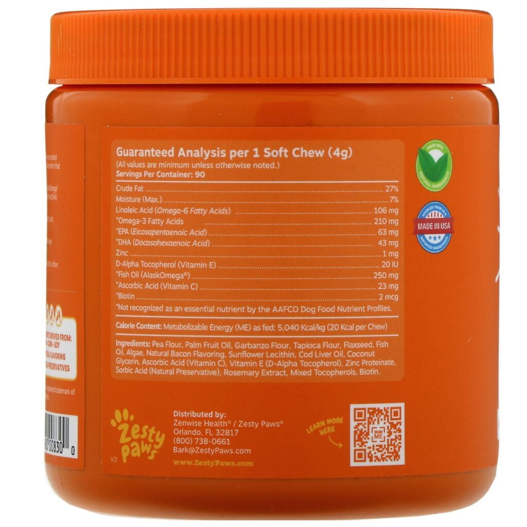 Zesty Paws, Omega Bites for Dogs, Pele e Pelo, Sabor Bacon, 90 Gomas Mastigáveis - Imagem 2