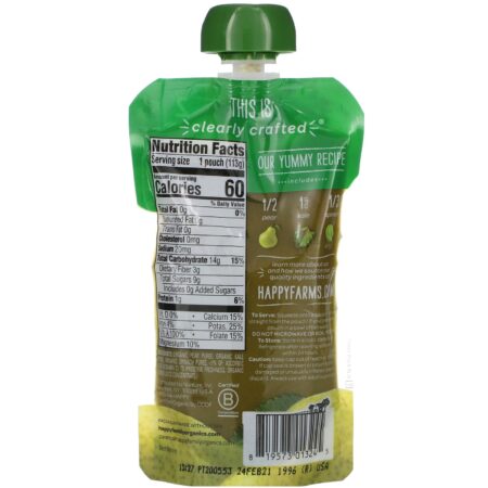 Happy Family Organics, Organic Baby Food, Stage 2, Clearly Crafted, Pears, Kale & Spinach, 6+ Months, 4 oz (113 g) - Image 2