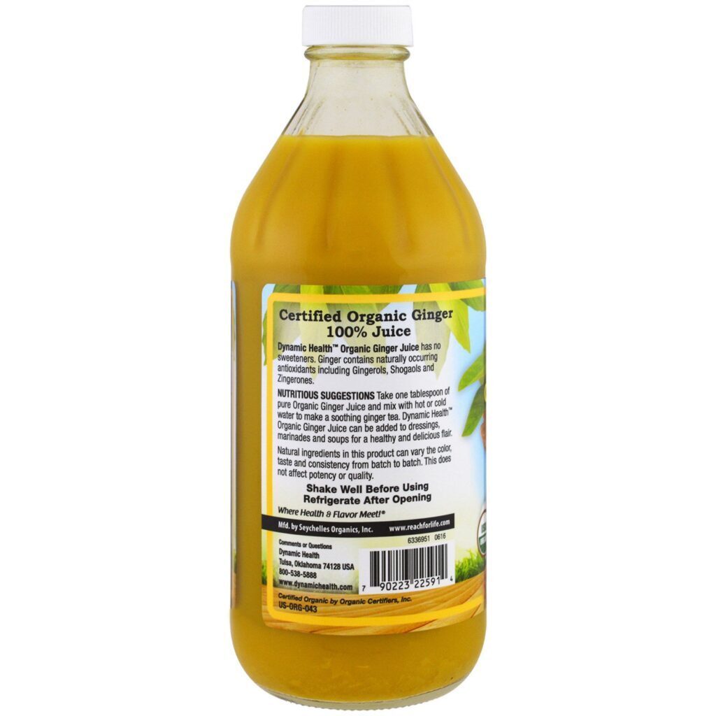 Dynamic Health Laboratories, Certified Organic Ginger, 100% Juice, Unsweetened, 16 fl oz (473 ml) - Imagem 3