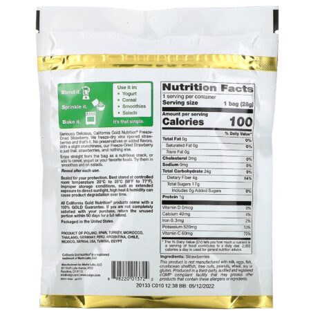 California Gold Nutrition, Morango Liofilizado, Fatias Inteiras Liofilizadas e Prontas para Consumo, 28 g (1 oz) - Image 2