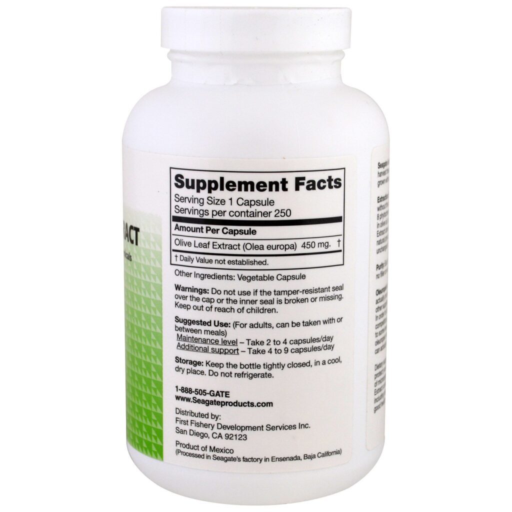 Seagate, Extrato de Folha de Oliveira, 450 mg, 250 Cápsulas Vegetarianas - Imagem 2