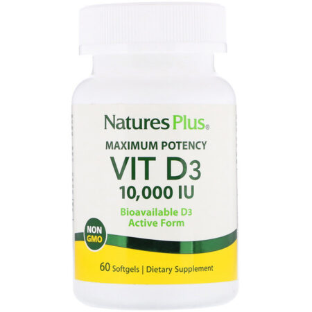 Nature's Plus, Potência Máxima, Vit D3, 10.000 IU, 60 Softgéis