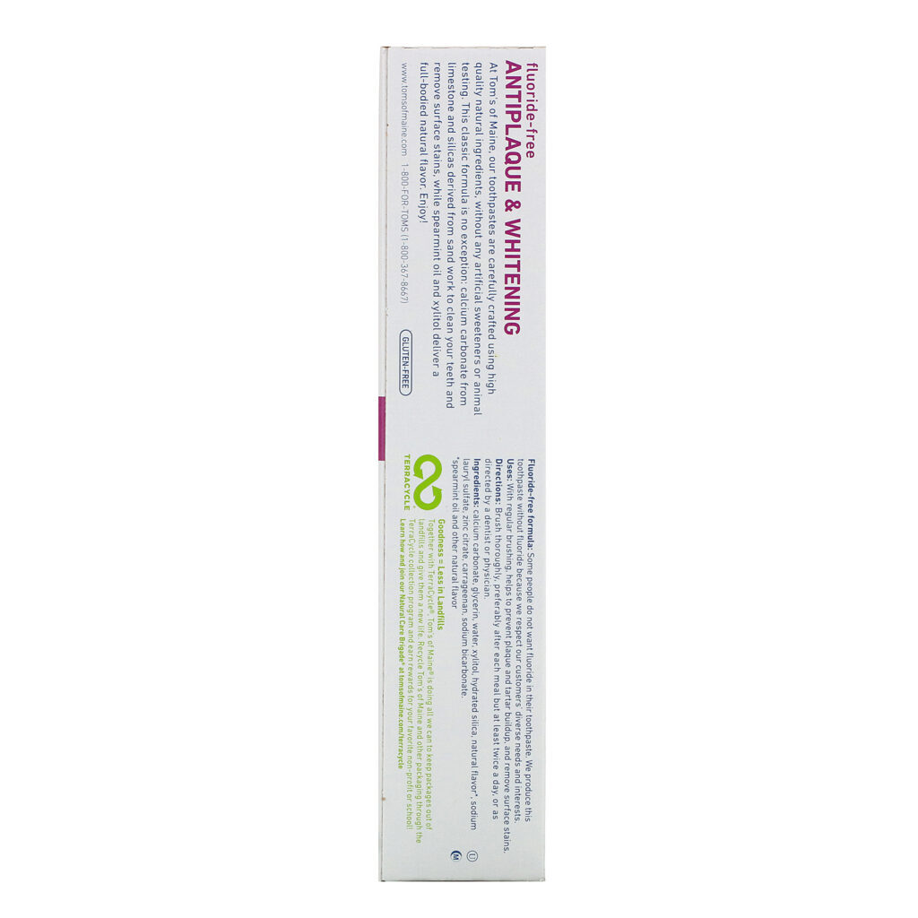 Tom's of Maine, Natural Antiplaque & Whitening, Fluoride-Free Toothpaste, Spearmint, 5.5 oz (155.9 g) - Imagem 3