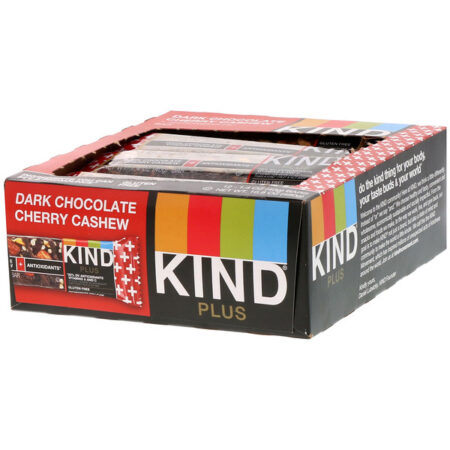 KIND Bars, Kind Plus, Chocolate Amargo Cereja e Caju + Antioxidantes, 12 Barras, 1,4 oz (40 g) Cada