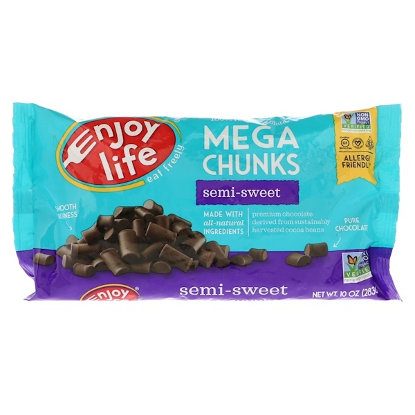 Enjoy Life Foods, Mega Chunks, chocolate meio-doce, 10 oz (283 g)