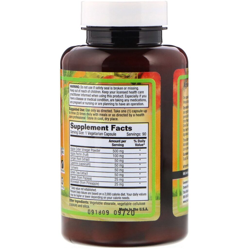 Dynamic Health Laboratories, Vinagre completo de cidra de maçã, 90 cápsulas vegetais - Imagem 2