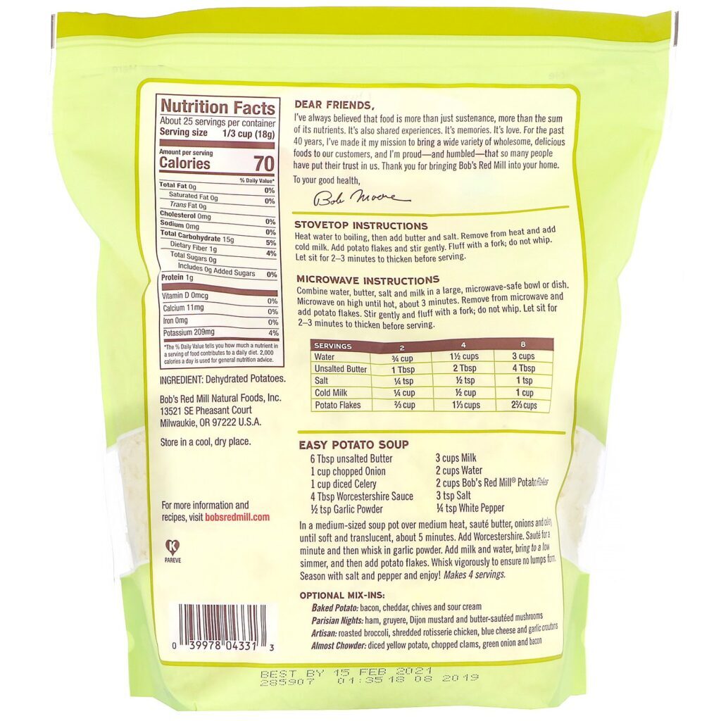 Bob's Red Mill, Potato Flakes, Instant Mashed Potatoes, 16 oz (454 g) - Imagem 2