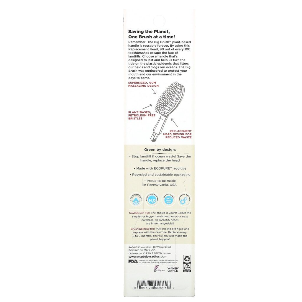 RADIUS, Big Brush Head Replacement, Soft, Left/Right Hand, 2 Pack - Imagem 3
