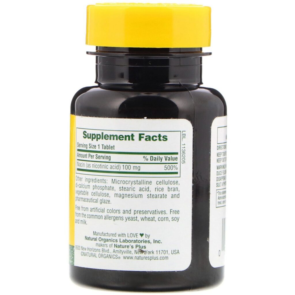 Nature's Plus, Niacina, 100 mg, 90 Comprimidos - Imagem 2