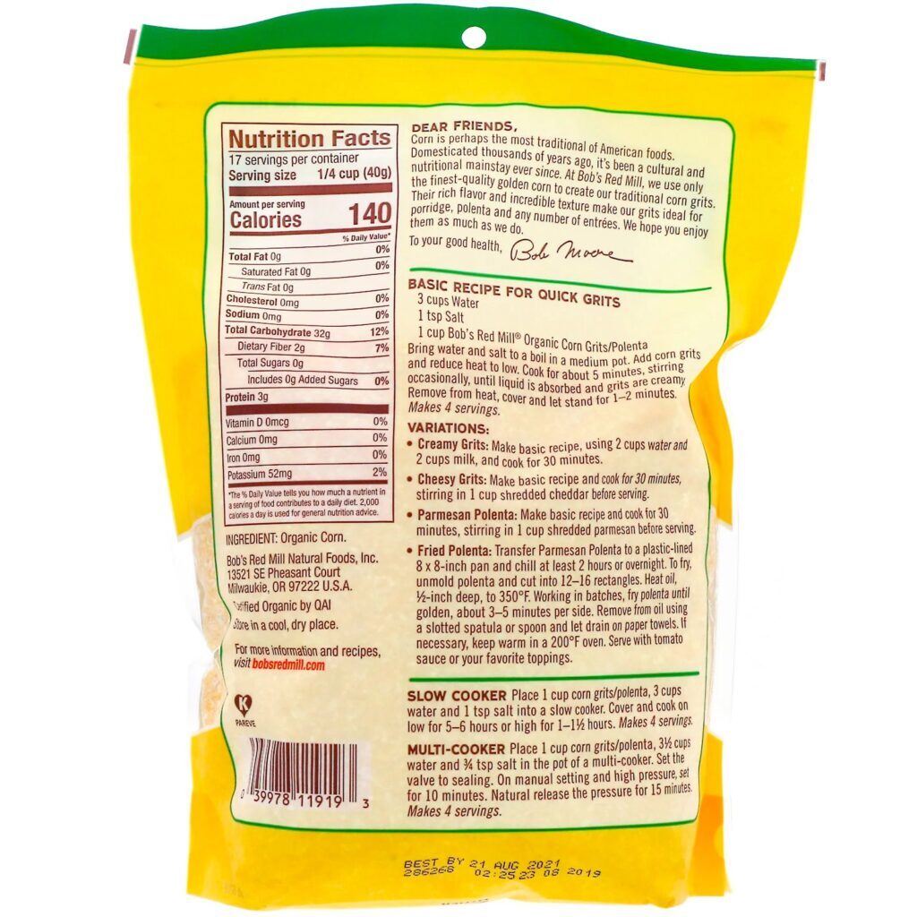 Bob's Red Mill, Sêmola de Milho Orgânico, Polenta, 680 g (24 oz) - Imagem 2