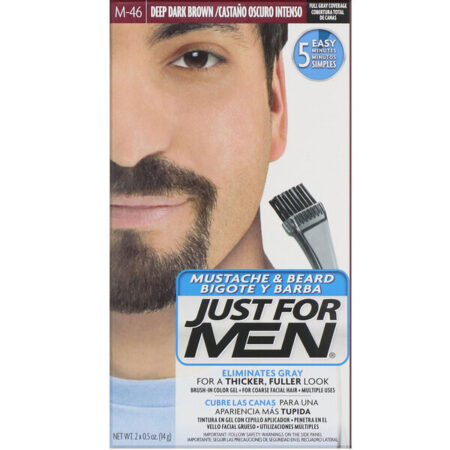 Just for Men, Bigode e barba, gel de coloração com pincel, Deep Dark Brown M-46, 2 de 14 g