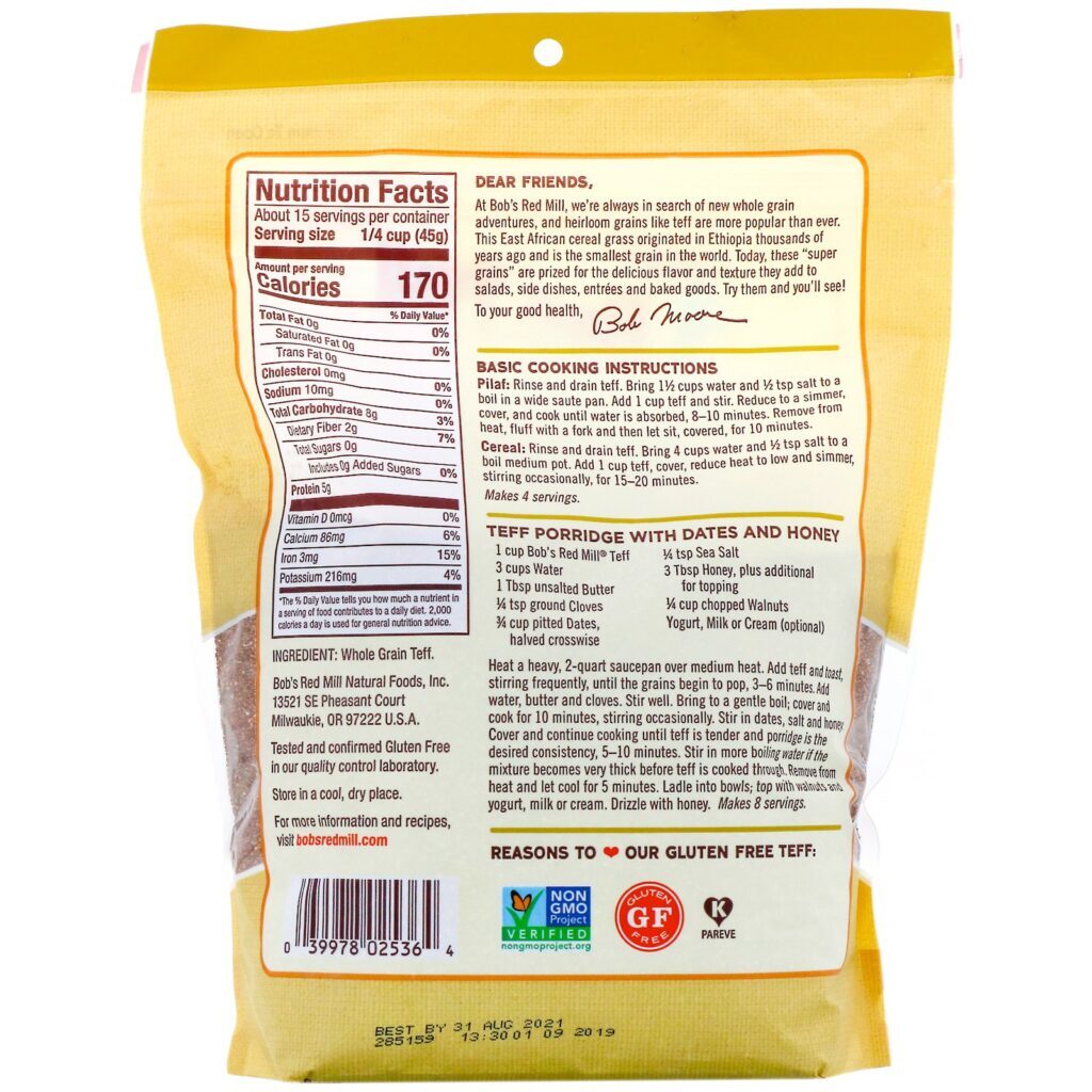 Bob's Red Mill, Teff, Grão Integral, 680 g (24 oz) - Imagem 2