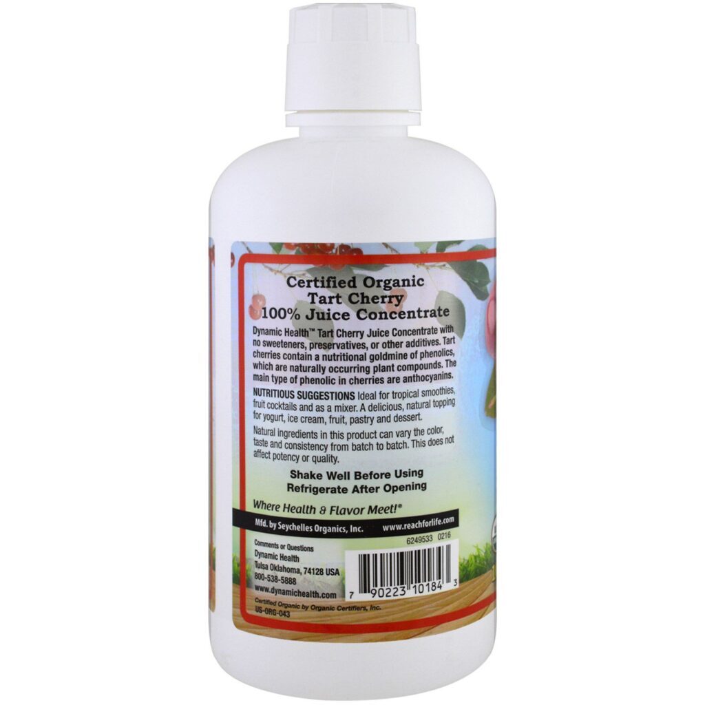 Dynamic Health Laboratories, Suco Concentrado de Cereja Ácida 100% com Certificação Orgânica, Sem Açúcar, 946 ml (32 fl oz) - Imagem 3