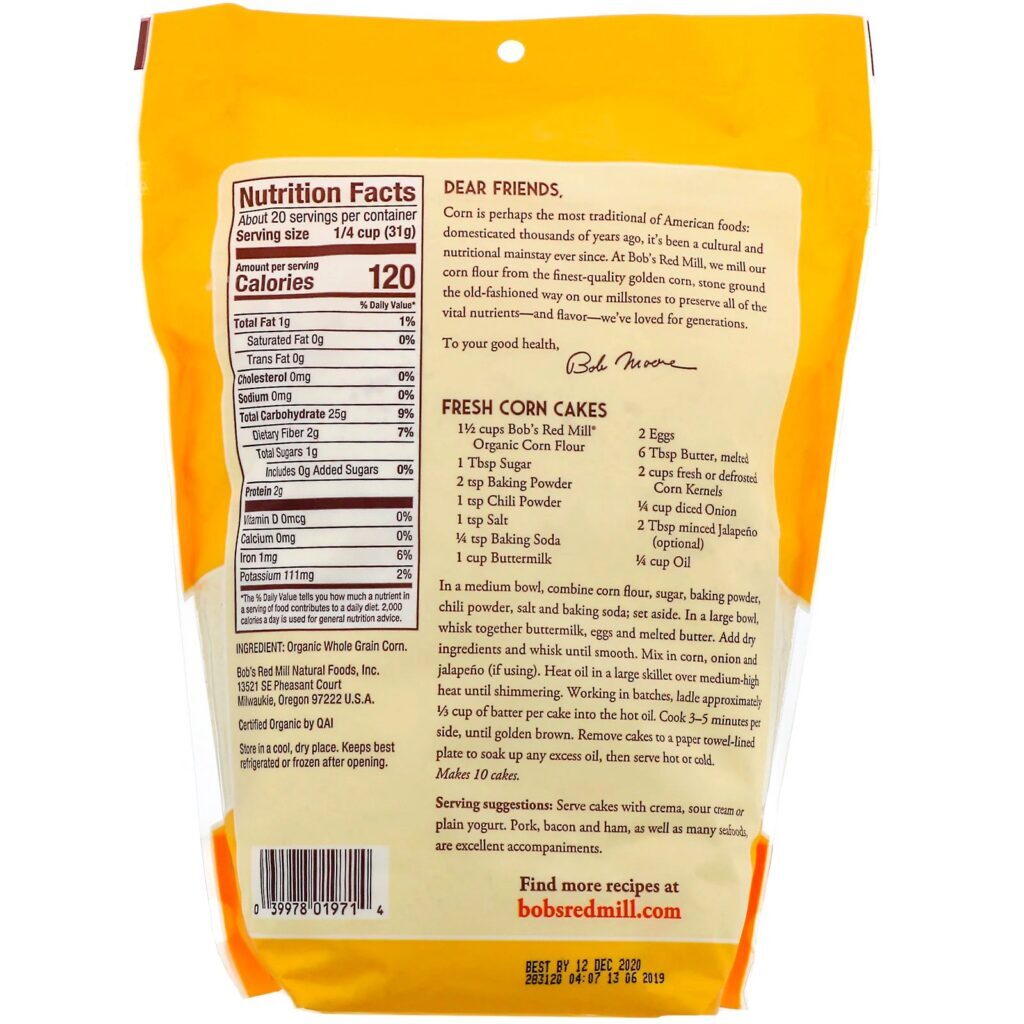 Bob's Red Mill, Organic Corn Flour, Whole Grain, 22 oz (624 g) - Imagem 2