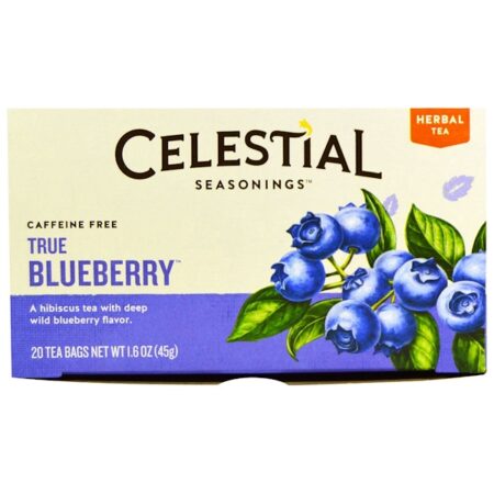 Celestial Seasonings, Chá de Ervas, Sem Cafeína, True Blueberry, 20 Saquinhos de Chá, 1,6 oz. (45 g)