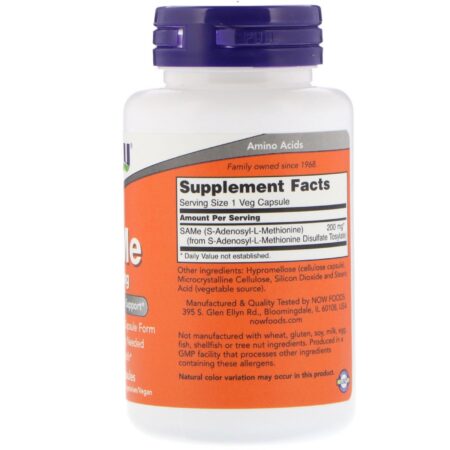 Now Foods, SAMe, 200 mg, 60 Cápsulas Vegetais - Image 2