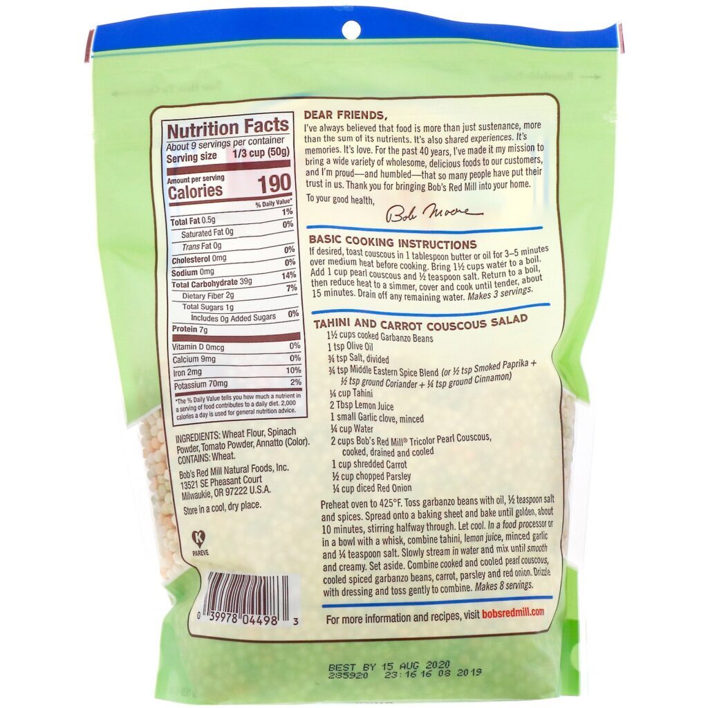 Bob's Red Mill, Pérolas de Cuscuz Tricolor, 454 g (16 oz) - Imagem 2