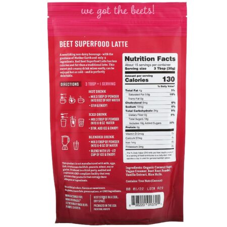 Hana Beverages, Latte de Beterraba, Bebida Superalimento Sem Café, 16 oz (454 g) - Image 2