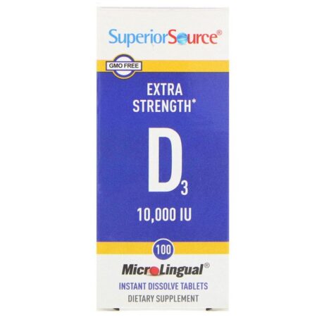 Superior Source, Extra Strength Vitamin D3, 10.000 UI, 100 Comprimidos de Dissolução Instantânea MicroLingual